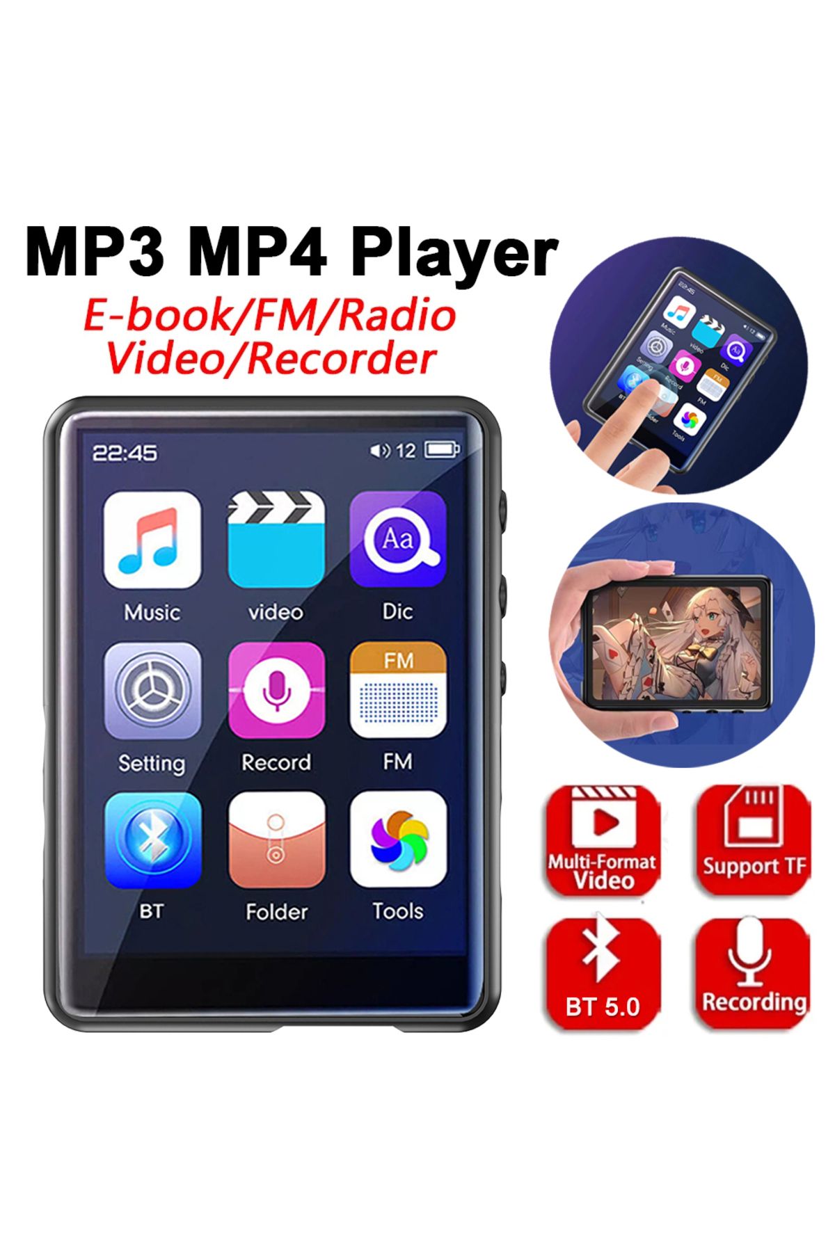 Choice-2.4-Inch Touchscreen Bluetooth 5.0 MP3 Player With Speaker/FM Radio/Recorder/E-book/Picture High ... 2