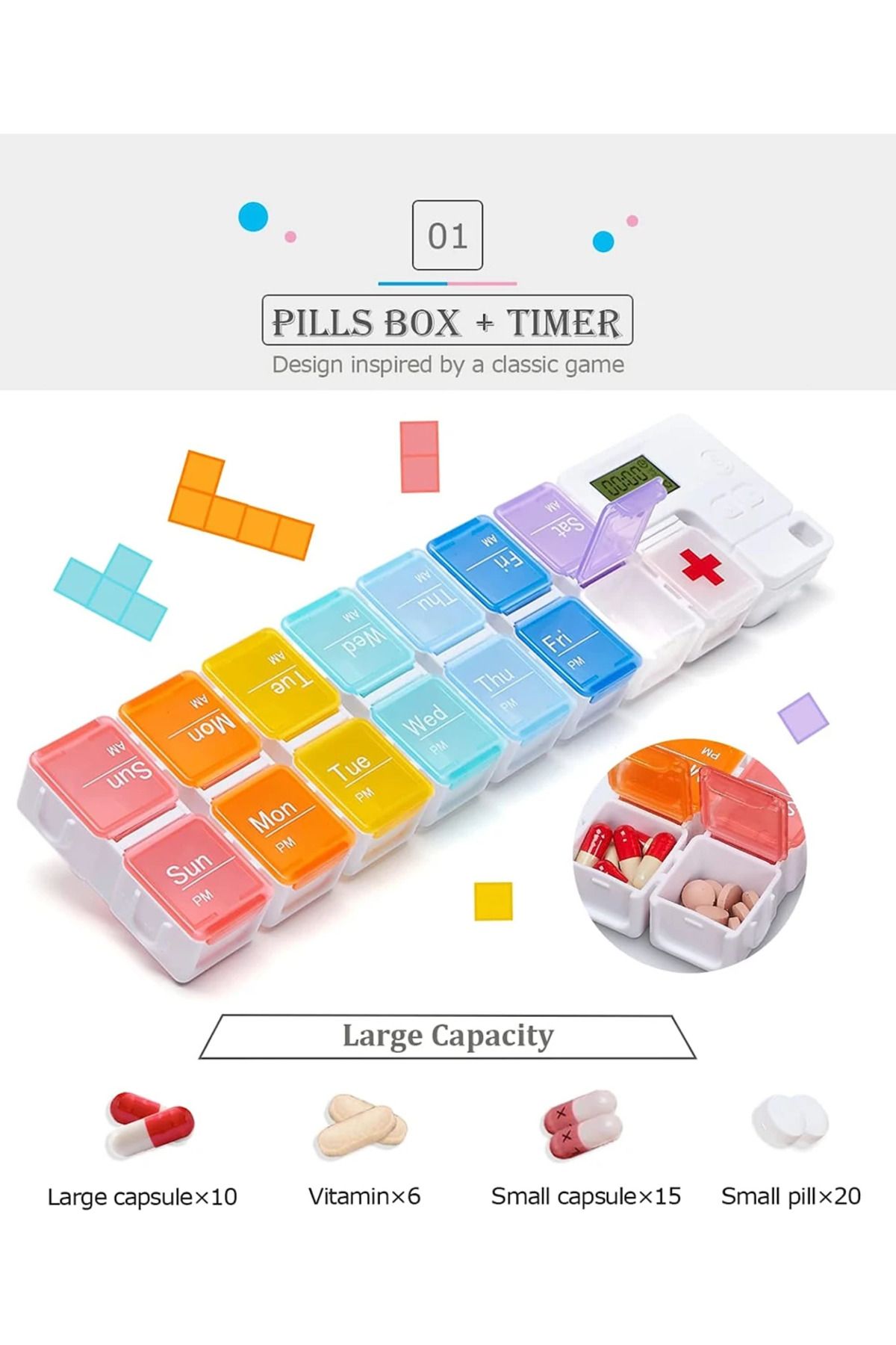 Choice-Weekly Pill Organizer 2 Times A Day with Timer Reminder Alarm Am Pm Daily Travel Pill Case 7 Day ... 3