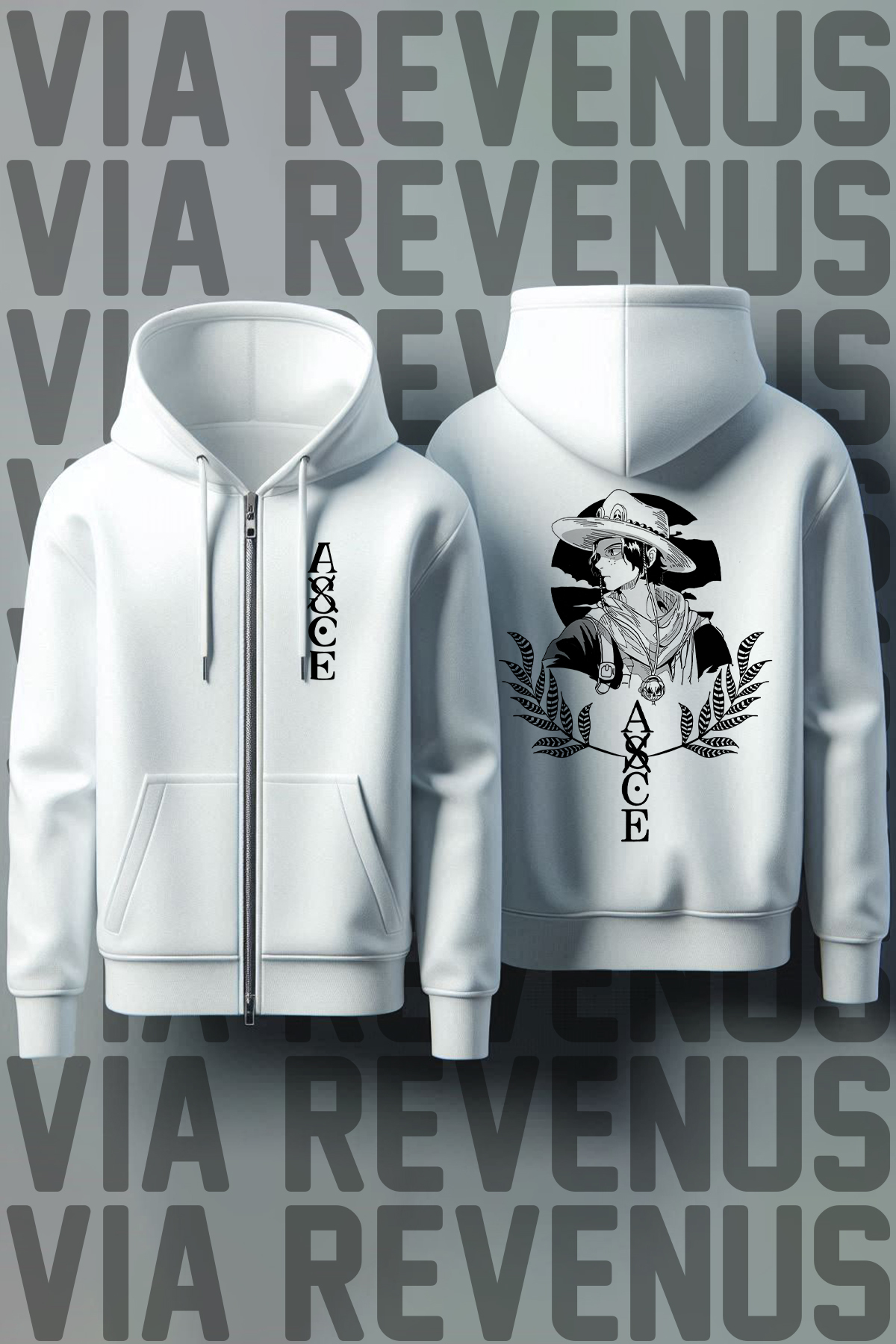 One Piece Ön ve Arka Baskılı Unisex Fermuarlı Kapüşonlu Beyaz Sweatshirt Hırka — سفید TYCf0ef10beb86802994d595
