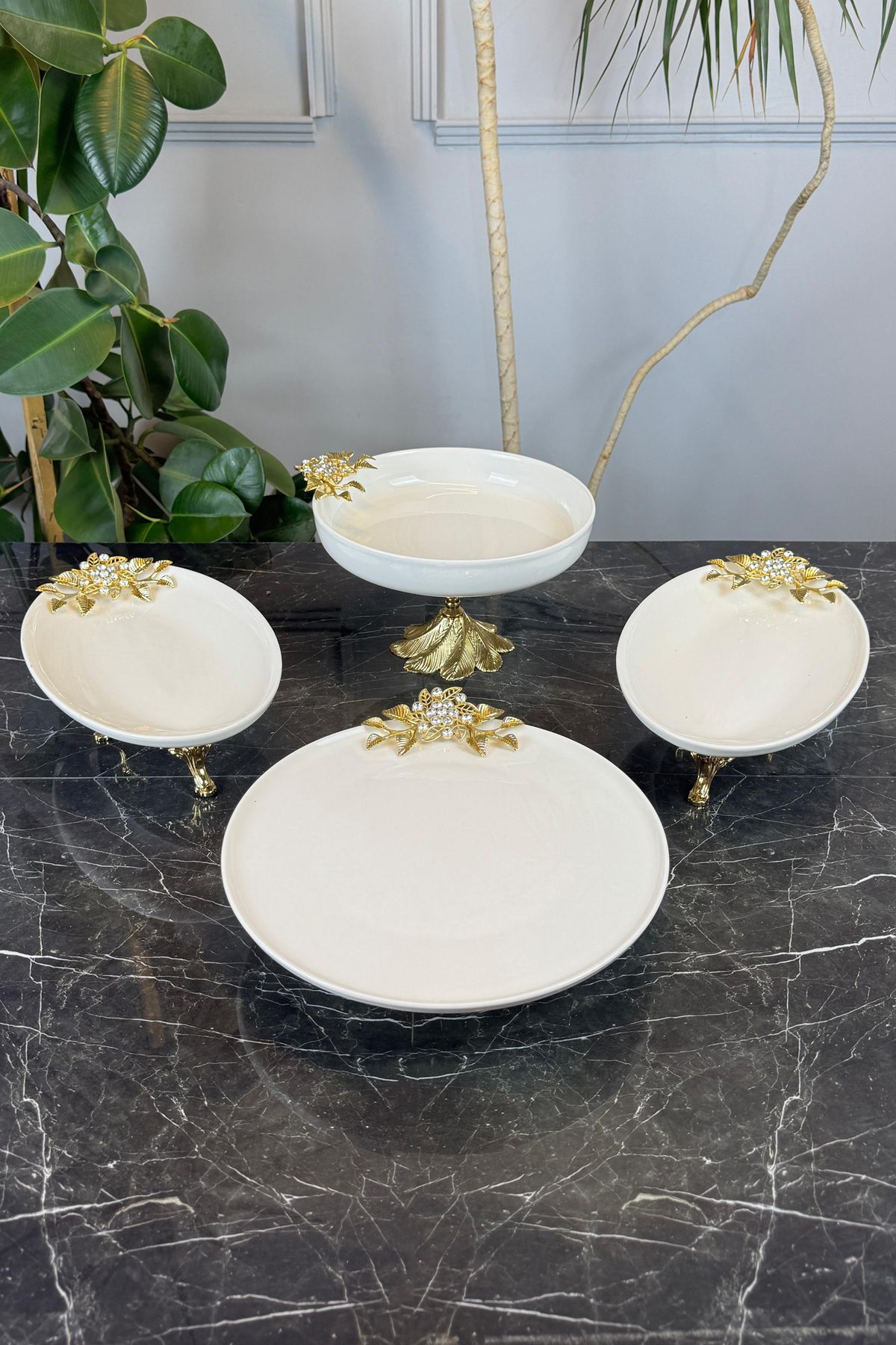 MAY HOME-4 Piece Bron Gold Porcelain Tableware Serving Set - Food, Salad and Appetizer Plate 1