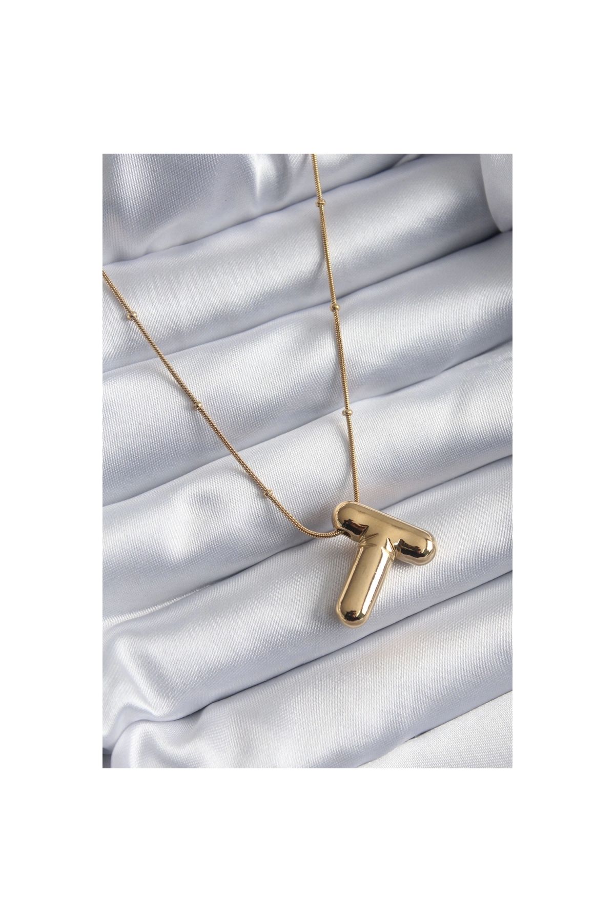 Narnuga 316L Çelik Gold Renk Bubble "T" Harf Model Kadın Kolye - TJ-BKO7955