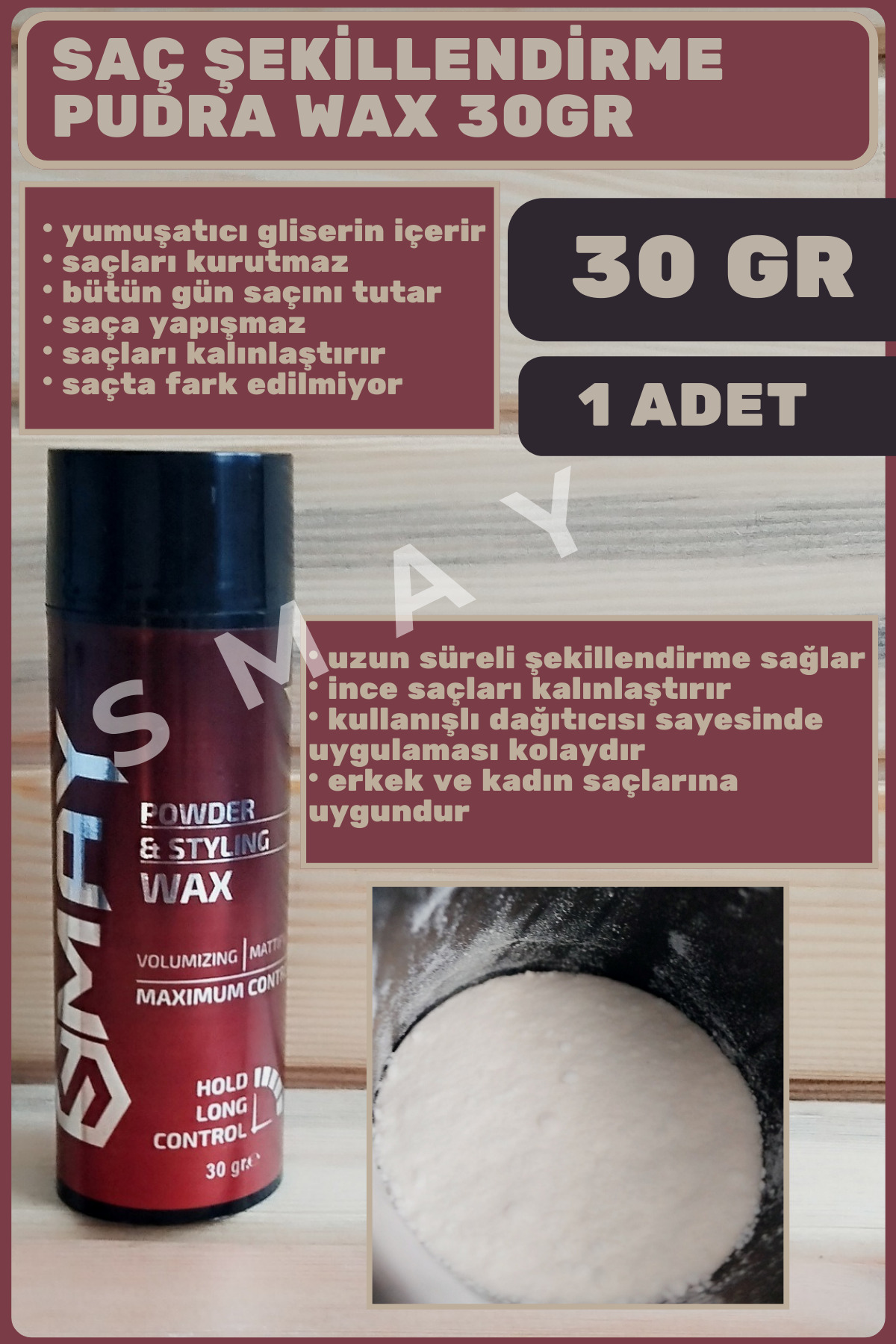 Saç Şekillendirme Pudra Wax 30GR,Wax Saç Pudrası,Saç Şekillendirici Toz Pudra,Şekillendirici Saç — TYCC4WL5MN172896424482112 — تصویر 6 از 8
