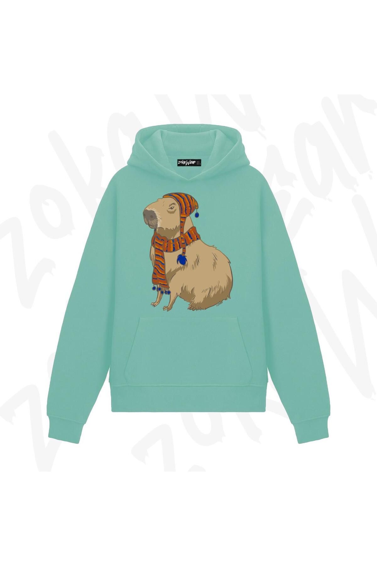 ZOKAWEAR-Style Capybara Just Sitting Anime Printed Water Green Sweatshirt 1