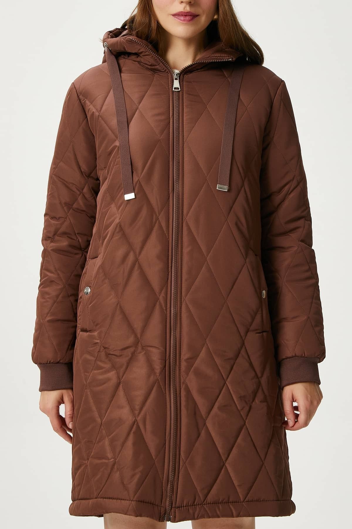 Ritnice-Women's Sporty Hooded Quilted Brown Coat 7