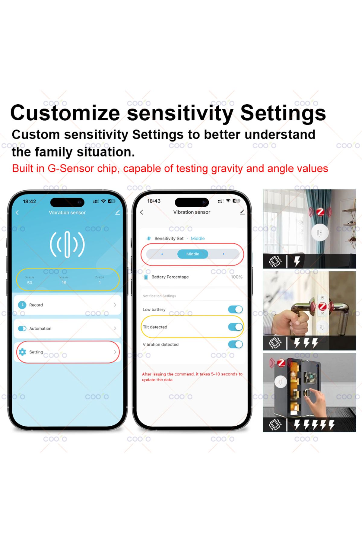 Choice-Tuya Smart Zigbee Vibration Sensor Detection Tilt XYZ Axis Sensor Shock Alarm Record App Notifica... 5