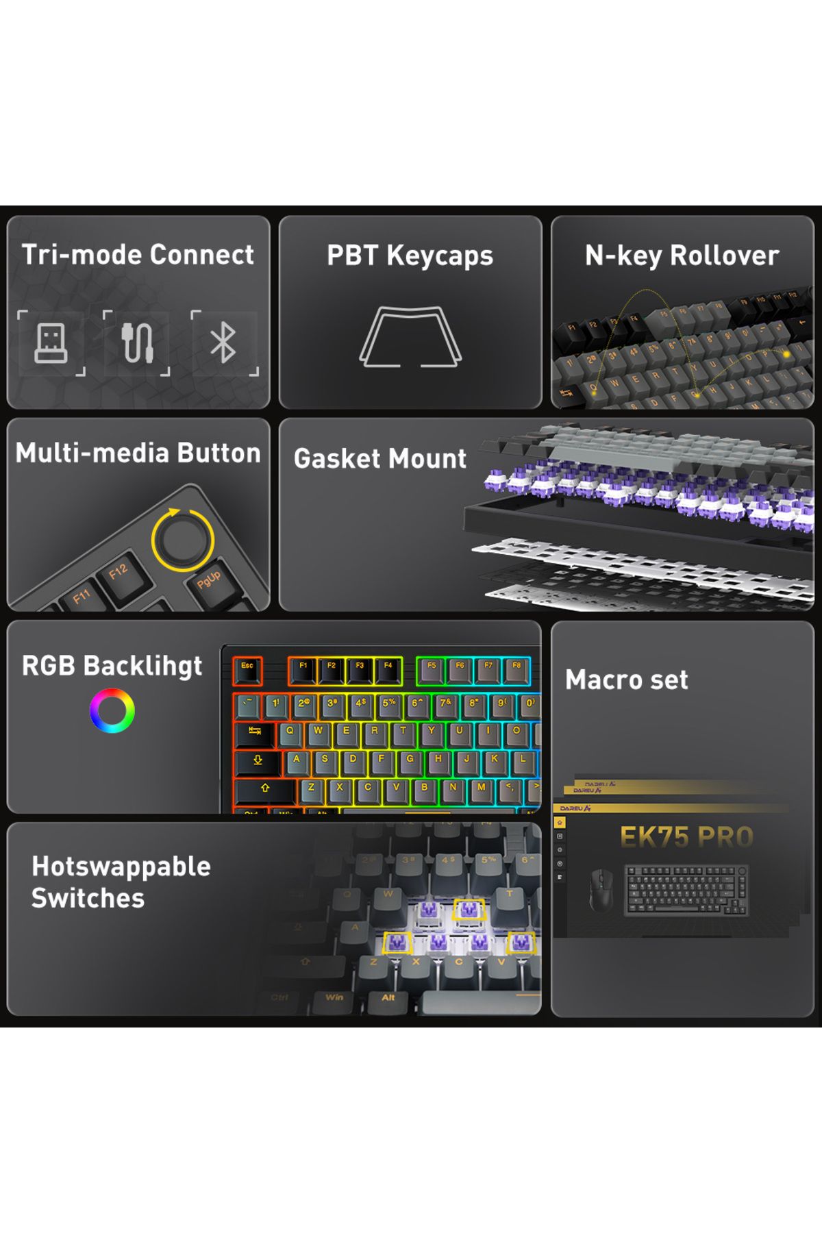 Choice-DAREU Tri-mode Gasket Mechanical Keyboard N-Key Rollover Anti-ghosting RGB Backlight Dream switch... 3