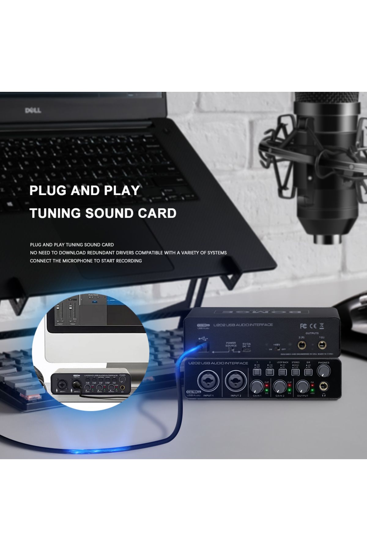 Choice-BOMGE U202 USB Audio Interface with Mic Preamplifier XLR/TSR/TS Ports 48V 32-Bit/192kHz Resolutio... 5