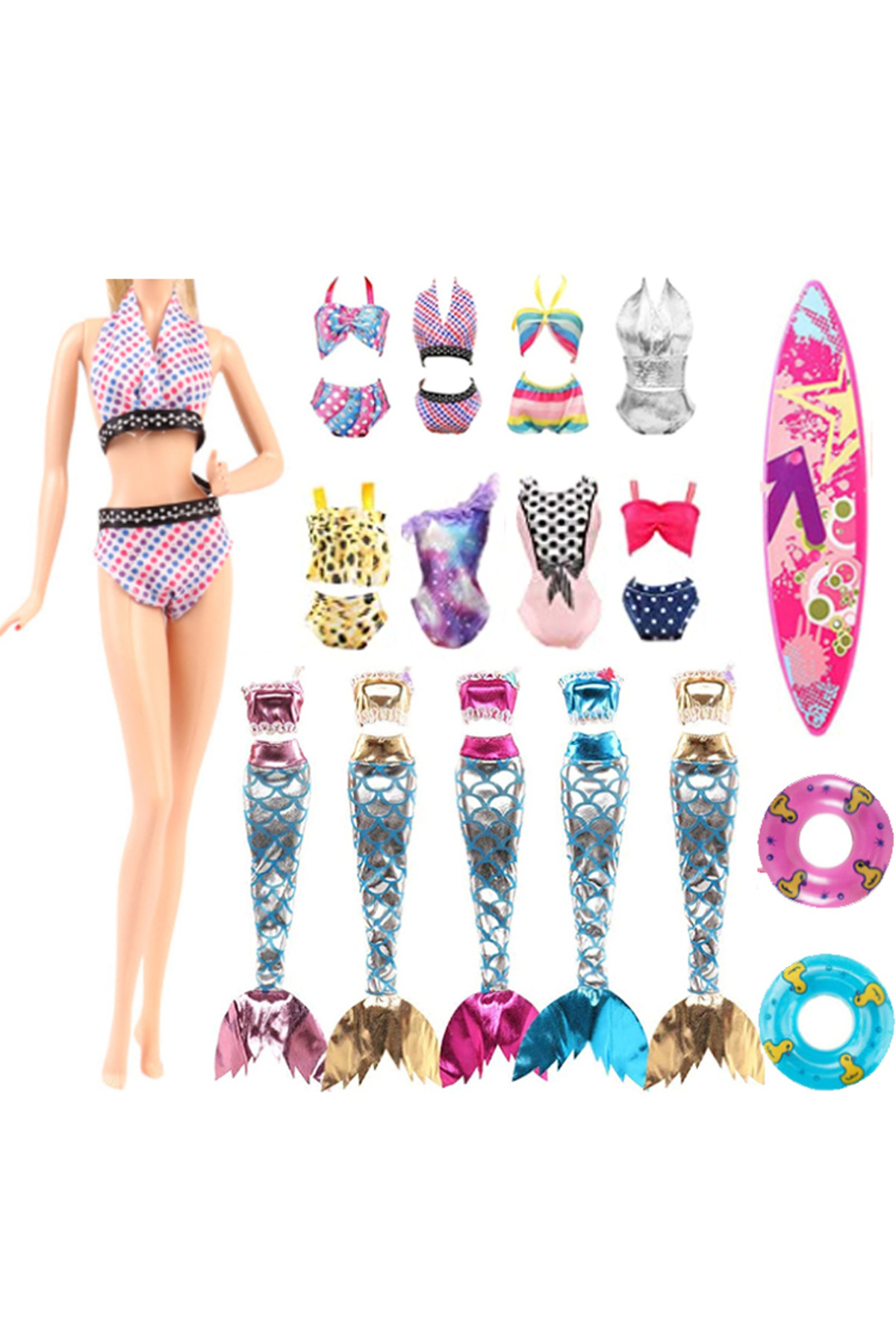 Choice-8Pcs Set Doll Clothes and Accessories Include Swimsuit Bikini Mermaid Dresses Board Swim Ring  fo... 7