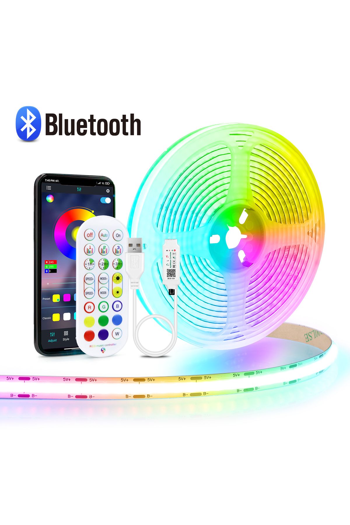 Lcamaw-5m Bluetooth Rgb Light Bluetooth Rgb Cob Led Strip Light 8mm 576leds/m Led Tape Ribbon Tv Backlight 1