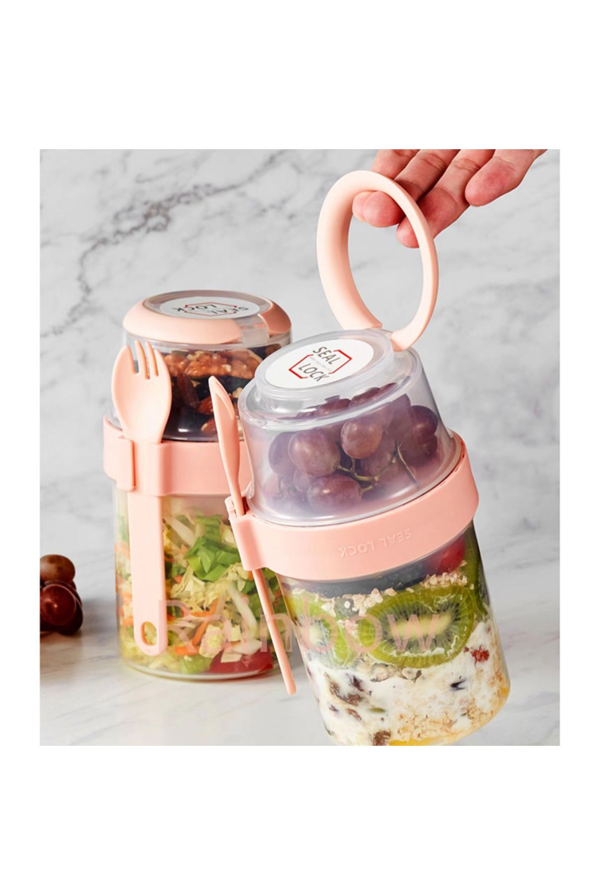 Choice-Breakfast Oatmeal Cereal Nut Yogurt Salad Cup Seal Container Set with Fork Sauce Cup Lid Bento Tu... 2