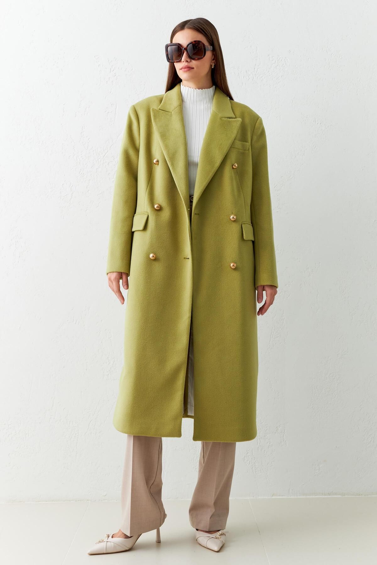 Setre-Light Green Midi Coat with Pocket and Button Detail 1