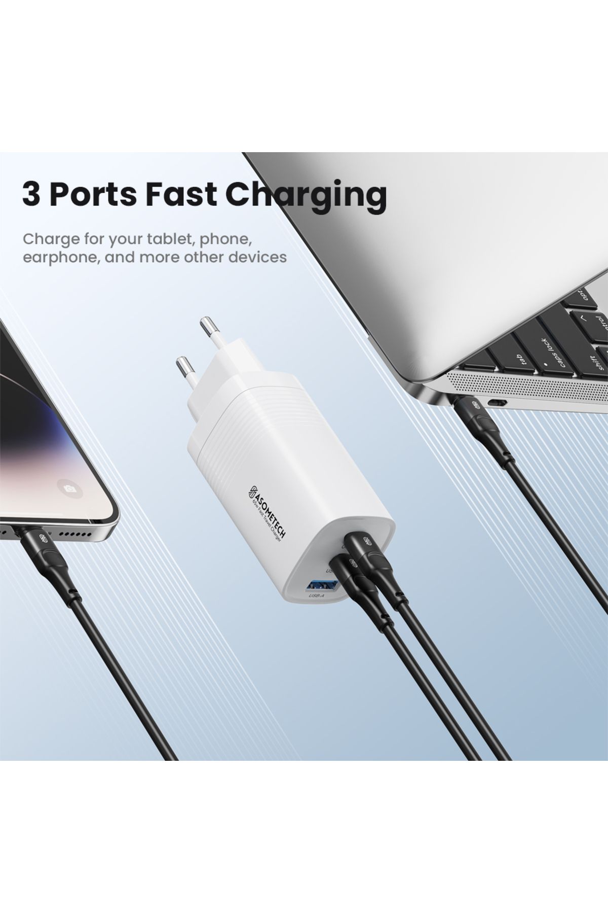 ASOMETECH-67W GaN Fast Charging Type C Charger for iPhone Xiaomi USB Type C High Speed PD Charge for Samsun... 6