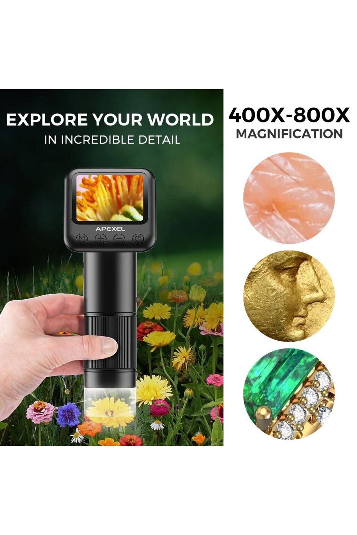 APEXEL-400-800X Digital Microscope WIth LCD Screen USB Microscopes for PCB Video Soldering Kids G... 6