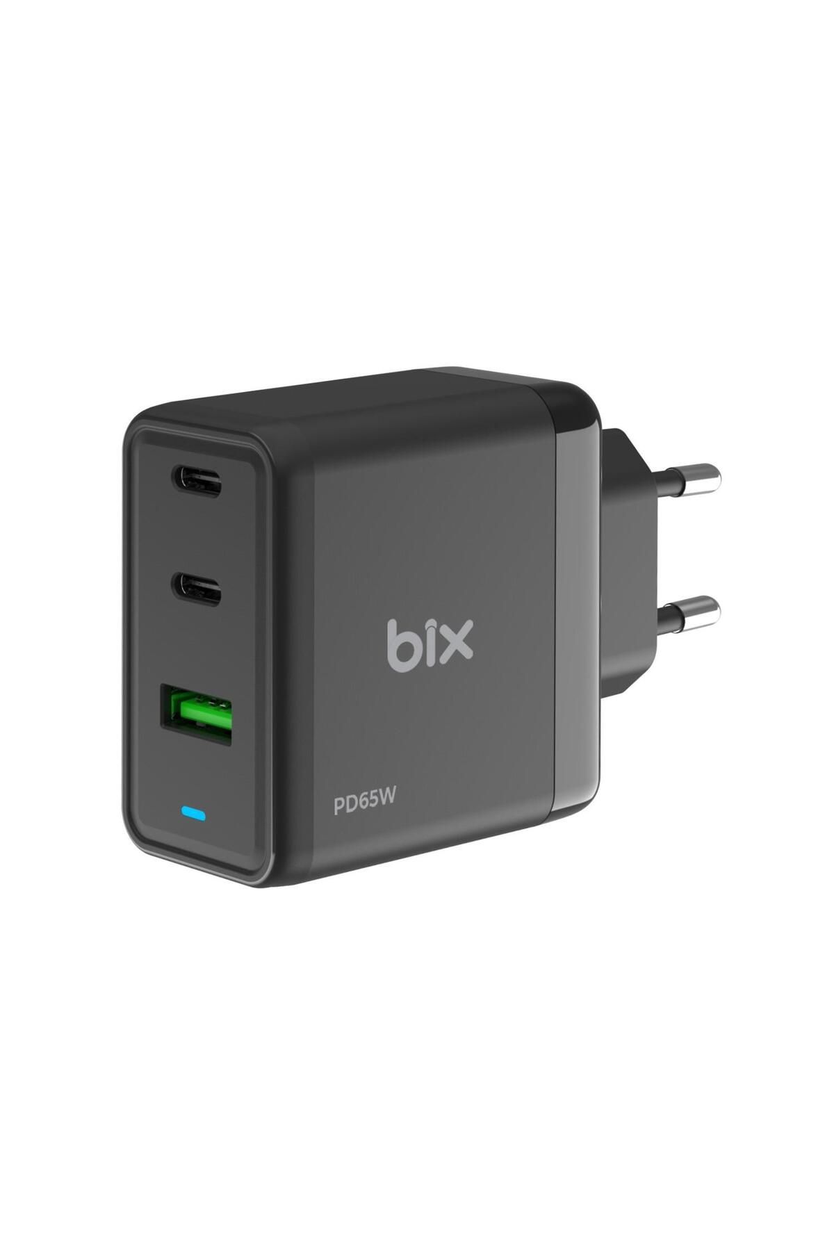 Bix 65w Gan Usb Type-c Qc 4.0 Pd 3 Portlu Hızlı Şarj Cihazı Siyah