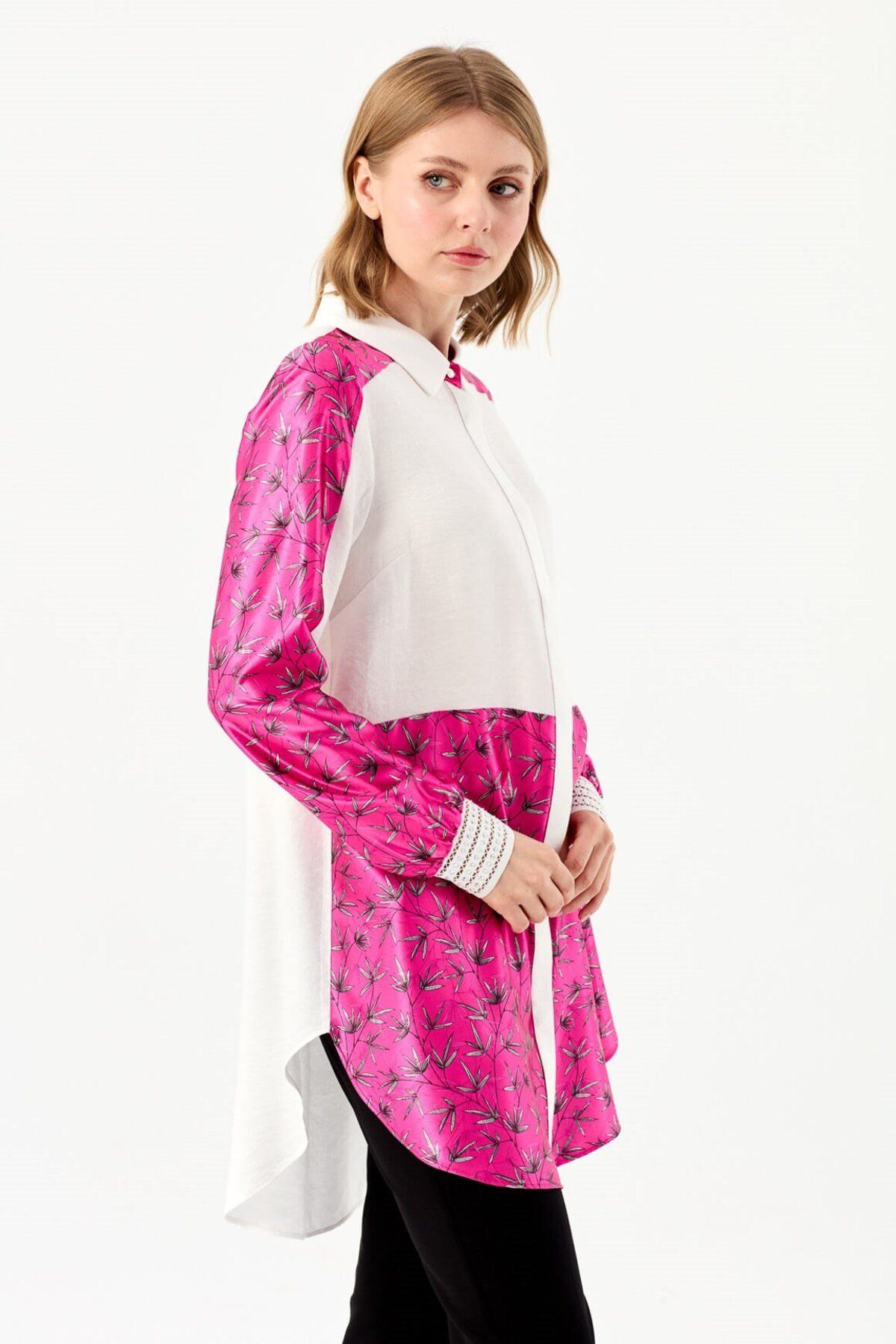 Esswaap-Flower Pattern Printed Tunic Fuchsia 2