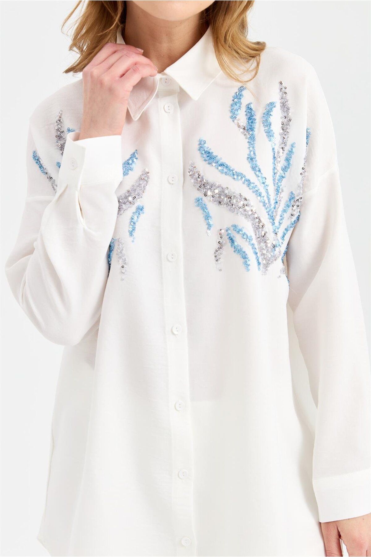 Esswaap-Ecru Tunic - Double Color Sequin Detailed 4