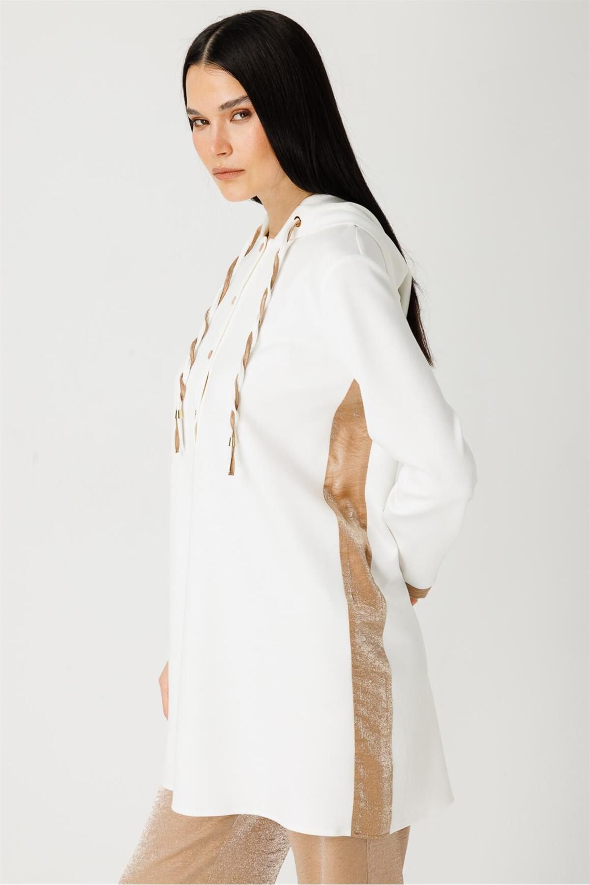Esswaap-Ecru Tunic - Fabric Side Stripe Detail and Hoodie 7