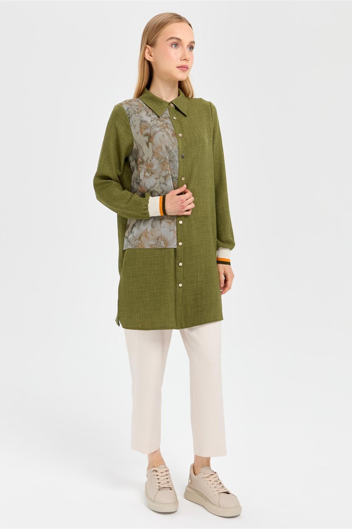 Esswaap-Khaki Tunic - Mesh Detailed 3