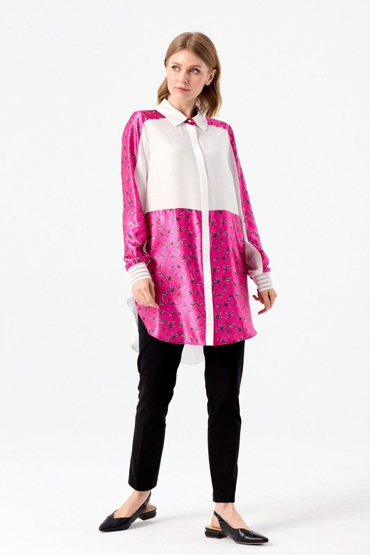 Esswaap-Flower Pattern Printed Tunic Fuchsia 4