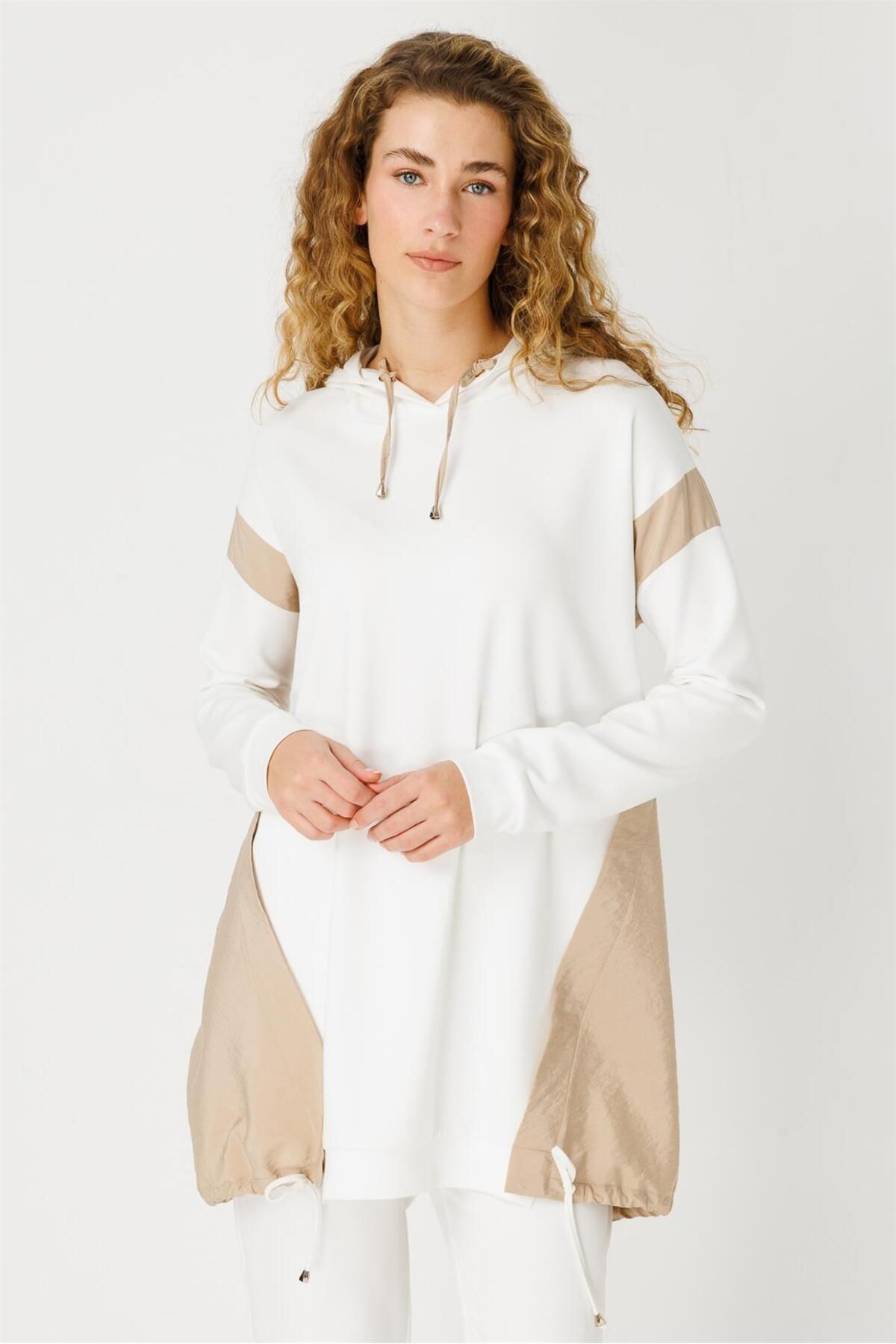 Esswaap-Ecru Tunic - Fabric Garnish and Hoodie 4