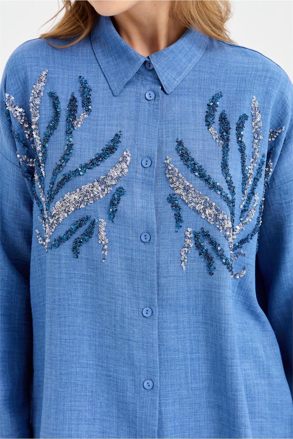Esswaap-Indigo Tunic - Double Color Sequin Detailed 2