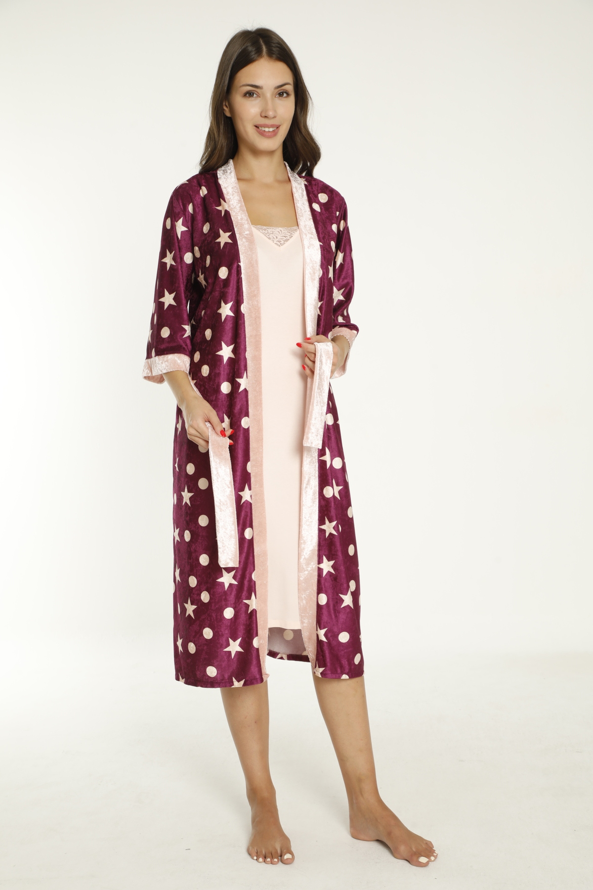 Miss Dünya Lissa Kadın Kadife Sabahlıklı Örme Gecelik Takımı