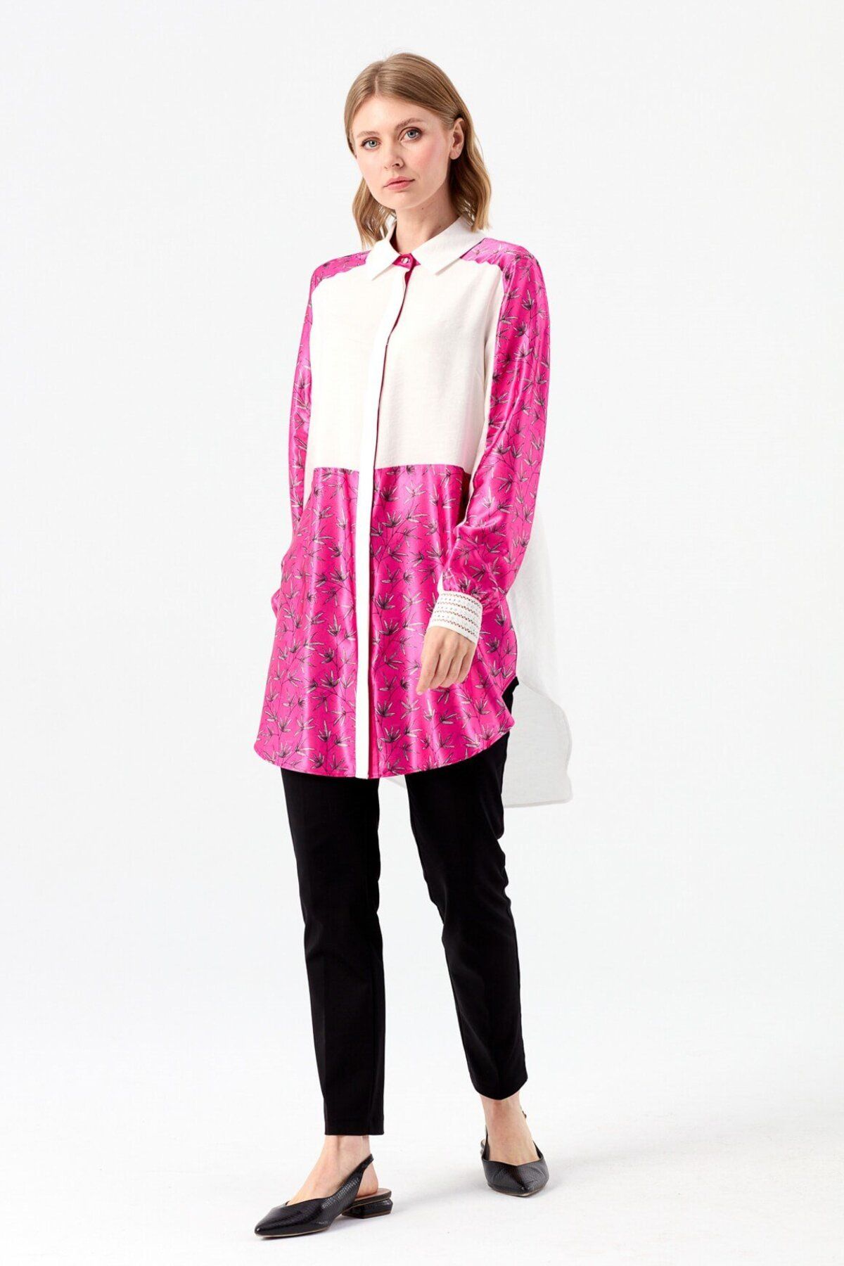 Esswaap-Flower Pattern Printed Tunic Fuchsia 1