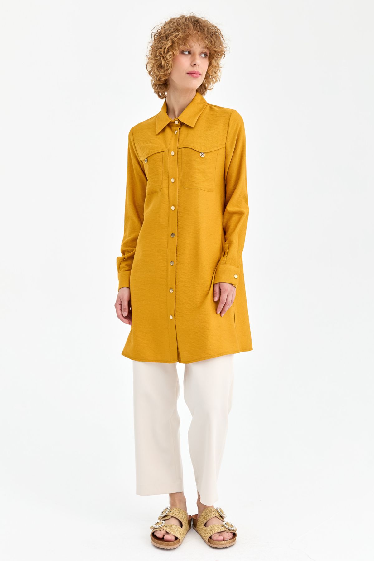 Esswaap-Mustard Tunic - Pocket and Accessory Detailed 1