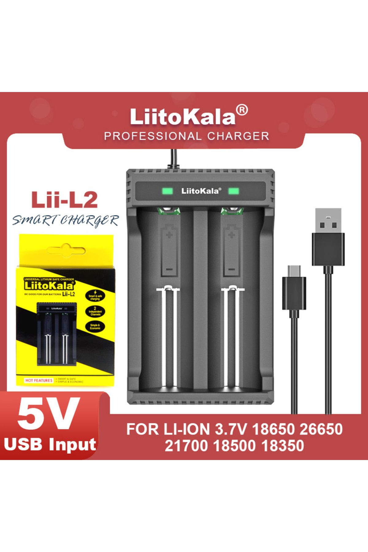 liitokala-Lii-L2 18650 3.7V 18650 26650 21700 20700 20650 18500 18490 18350 بطارية قابلة لإعادة الشحن ... 1