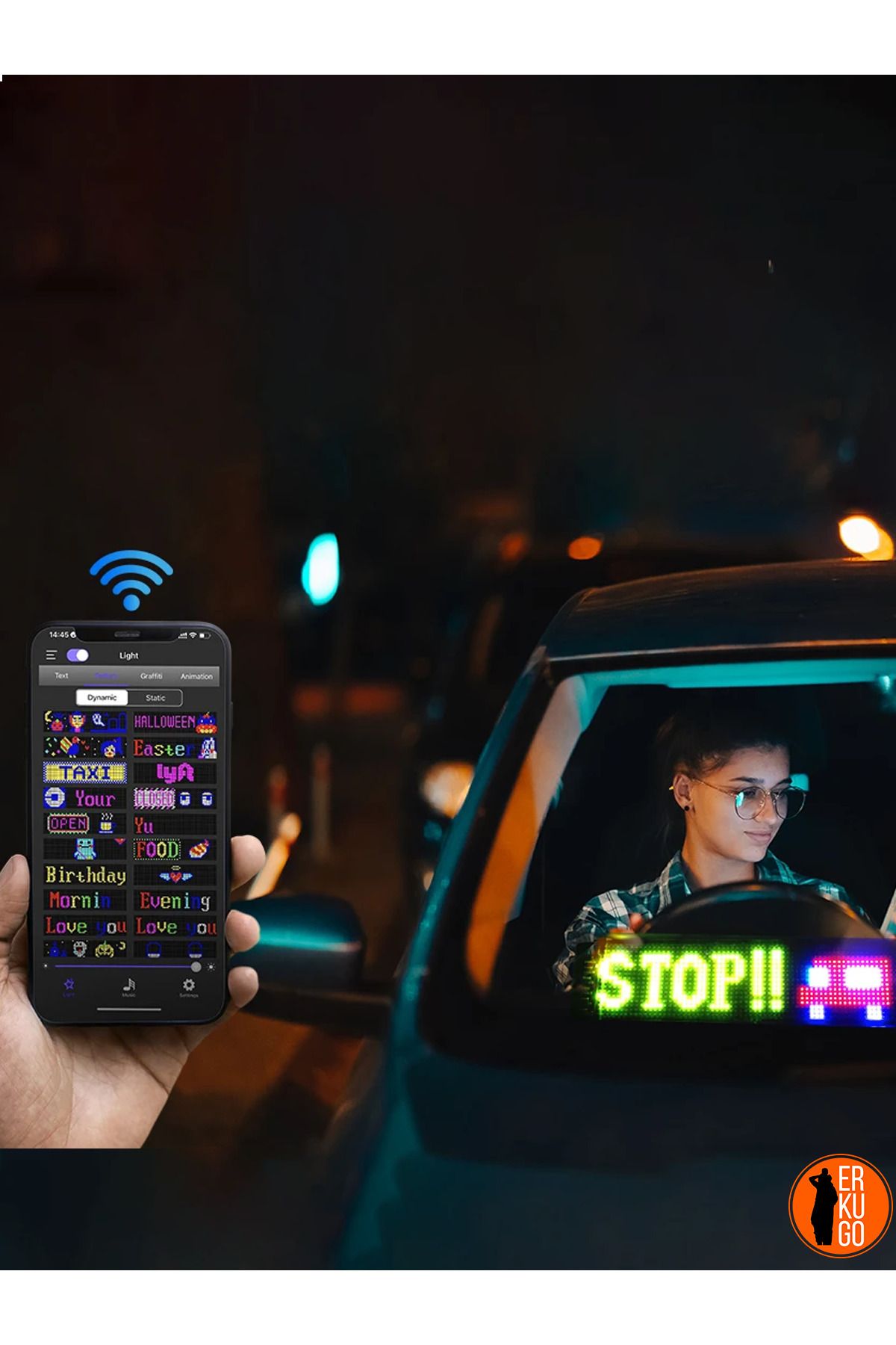 ERKUGO-Programmable Car LED Screen - Phone App, Remote Control, Floating Lettering Emoji 7