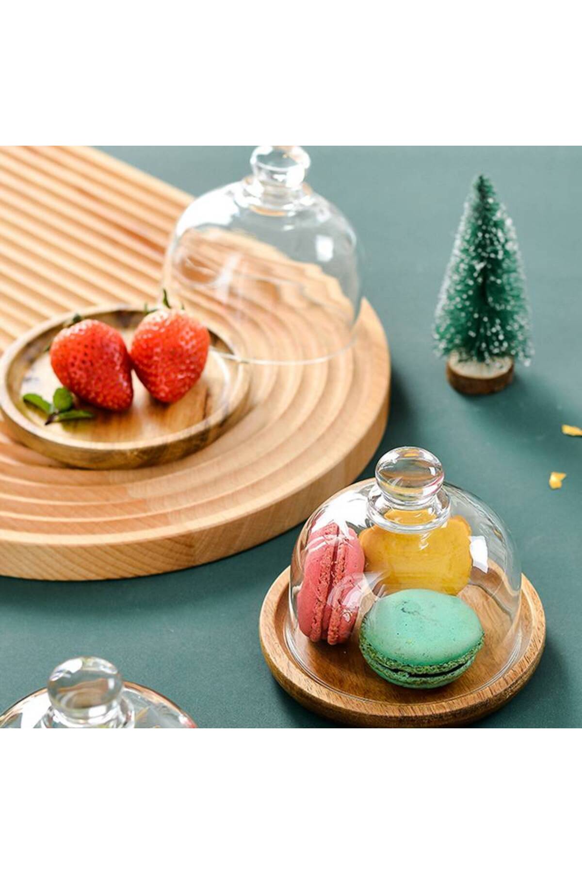 Choice 1PCS Small Dessert Plate Wooden Cake Stands Glass Cover Bread