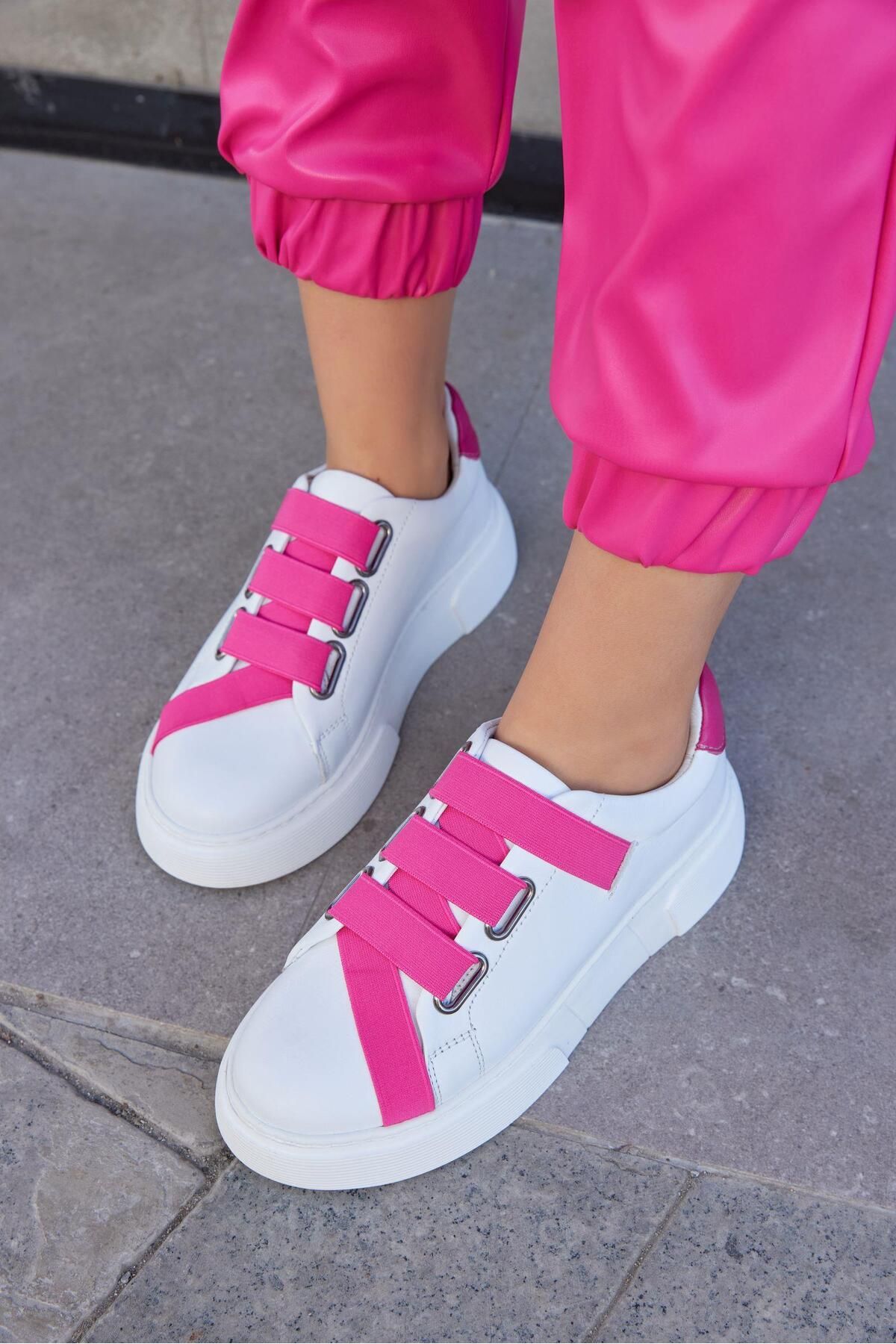 NILUFARR-Pantofi de damă Patty White din piele naturală roz elastic 2