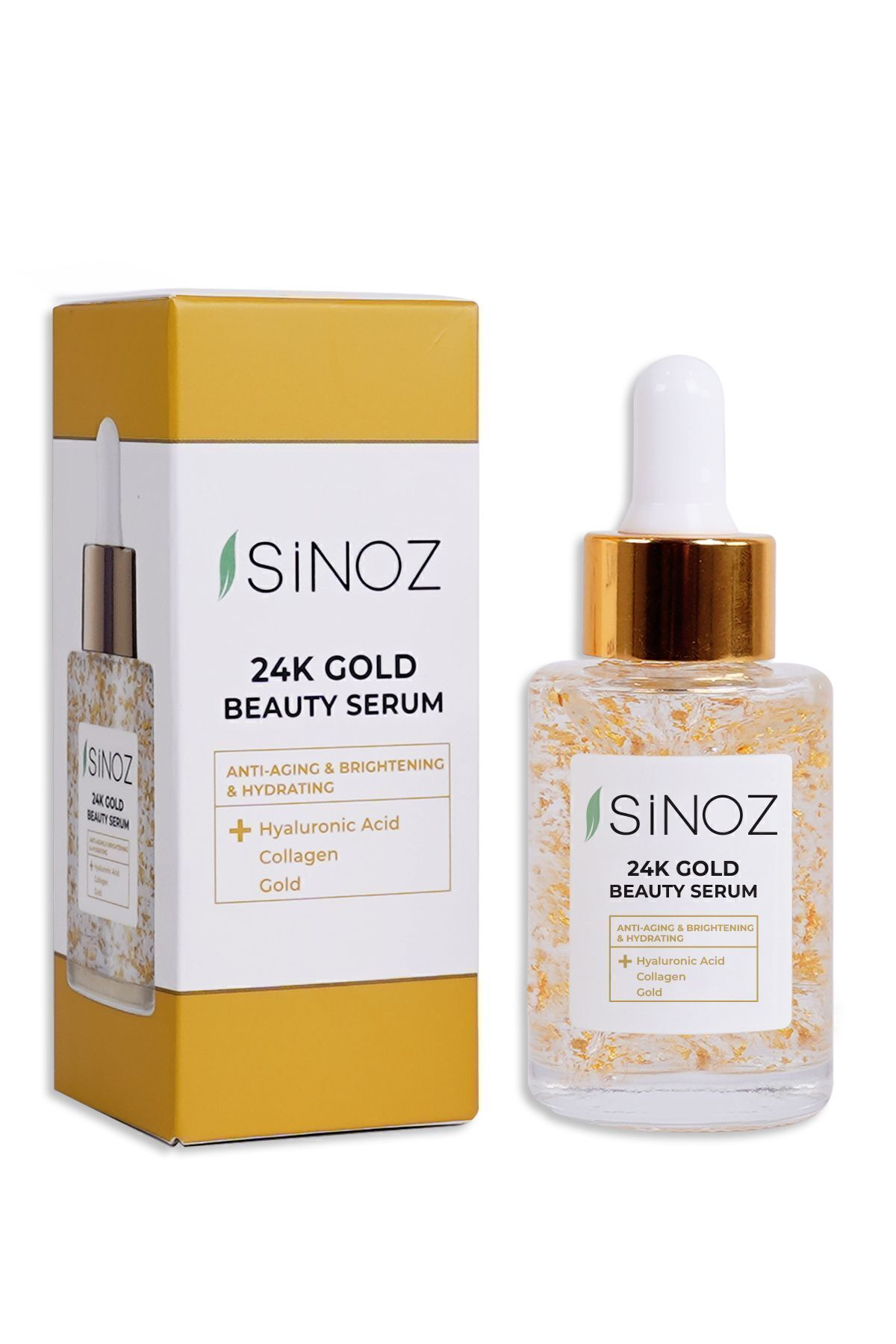 SİNOZ 24k Altın Parçacıklı Hyaluronik Asit Içeren Kırışıklık Karşıtı Kolajen Cilt Bakım Serum 30 ml