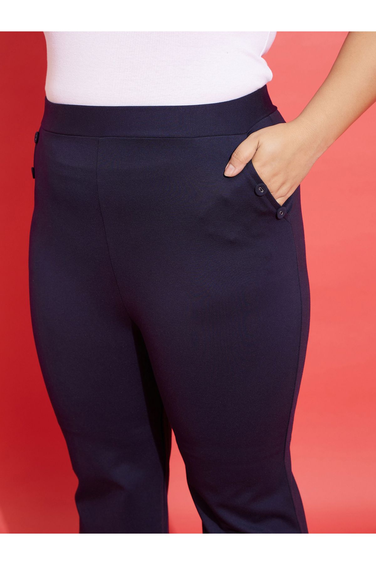 Sassafras By Styli-Plus Button Bell Bottom Trousers with Pockets 4