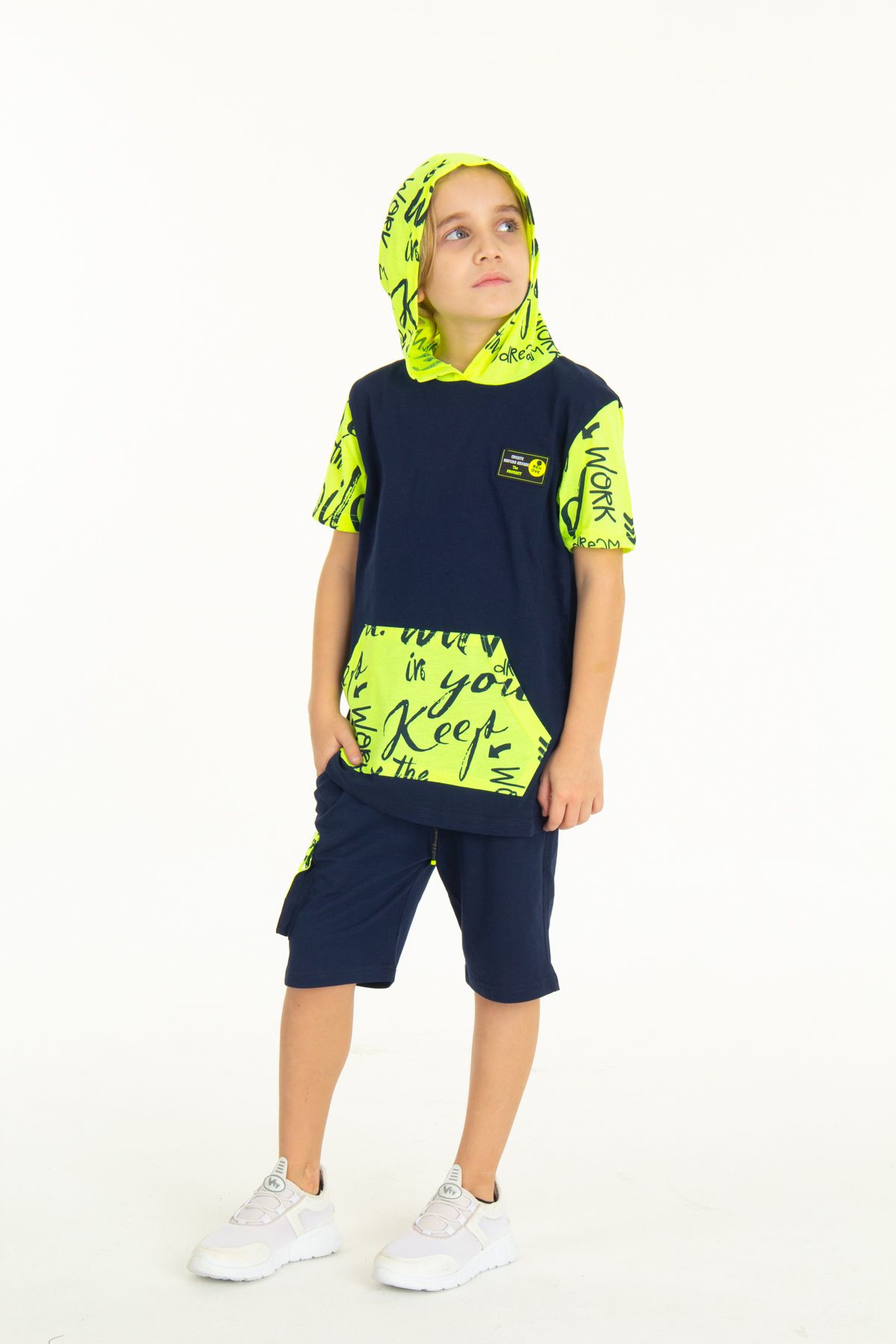 Cansın Mini-Boy's Kangaroo Pocket Shorts Suit 4-14 Years 14055 4