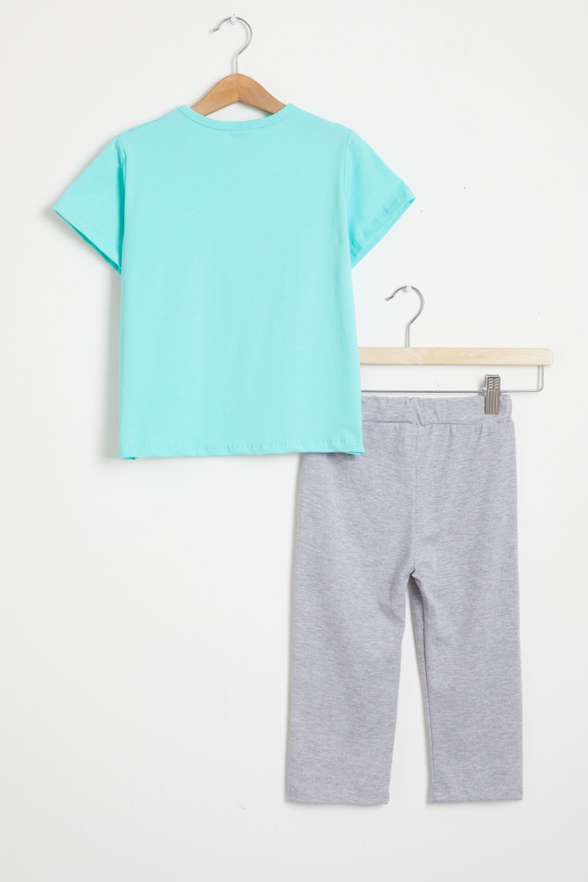 Cansın Mini-Mint Paw Printed Girl's Set - T-Shirt and Shorts Leggings 15445 4