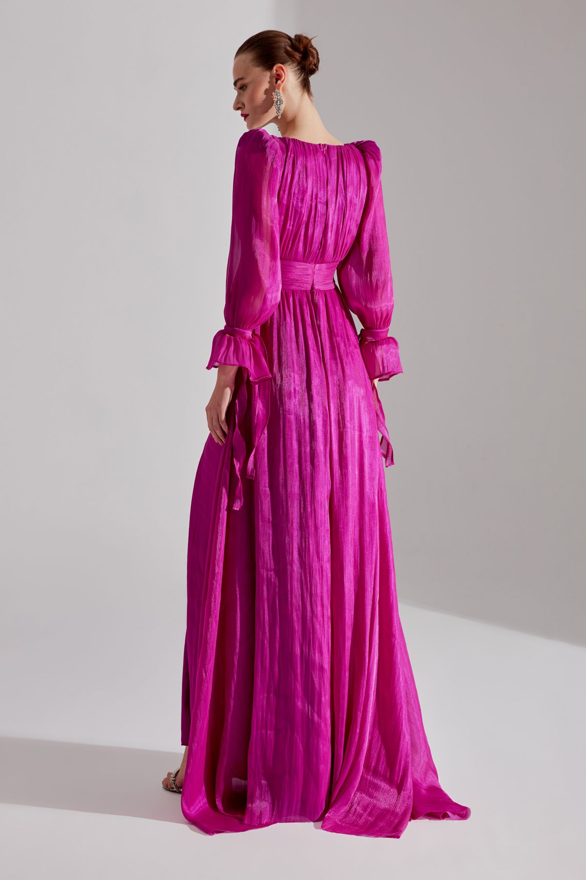 BETTY & SAM-Fuchsia V-Neck Slit Evening Dress - ANIKA 4