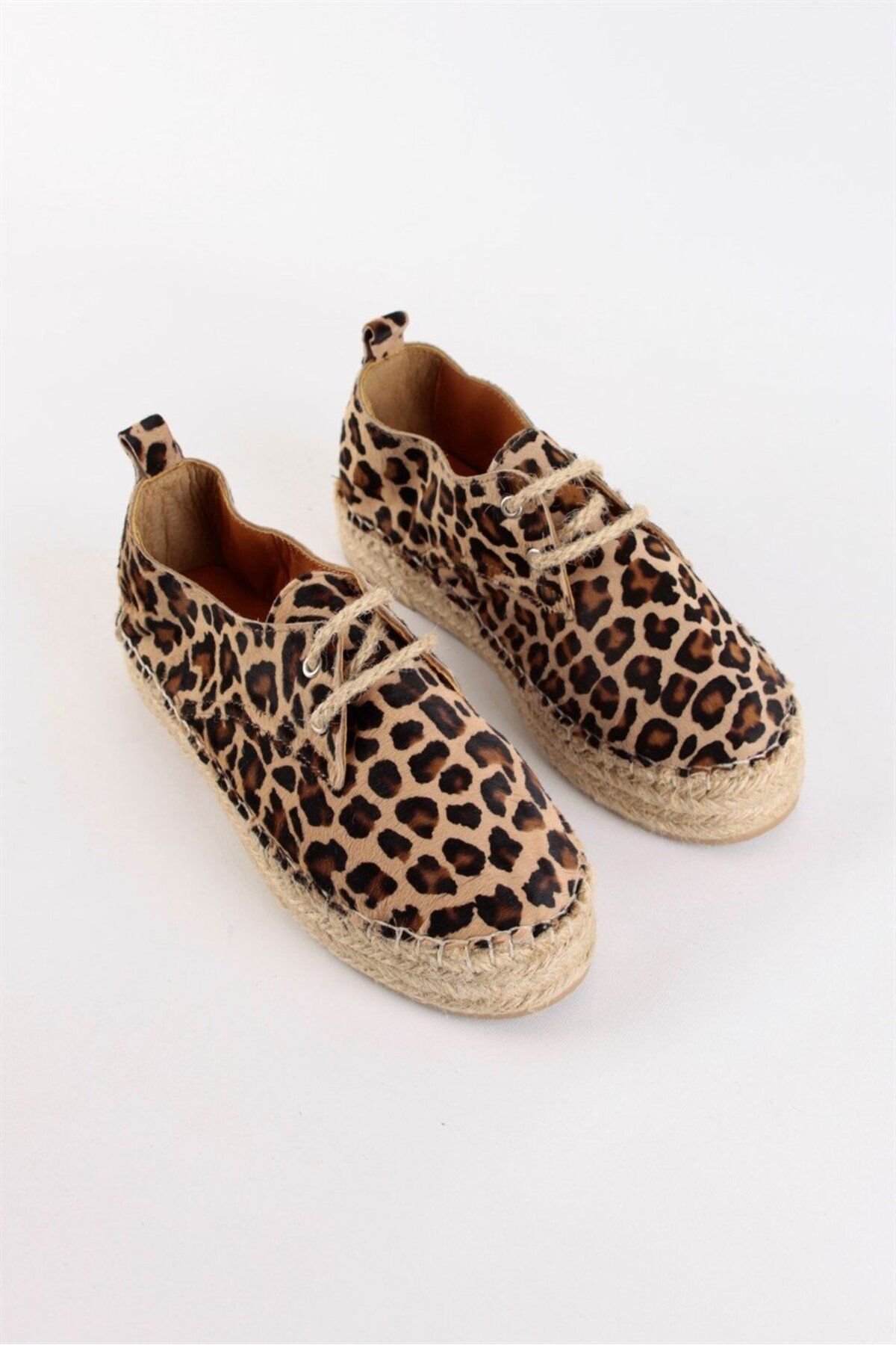 NILUFARR-Carmen Leopard Patterned Genuine Leather Women's Espadrille Shoes 8