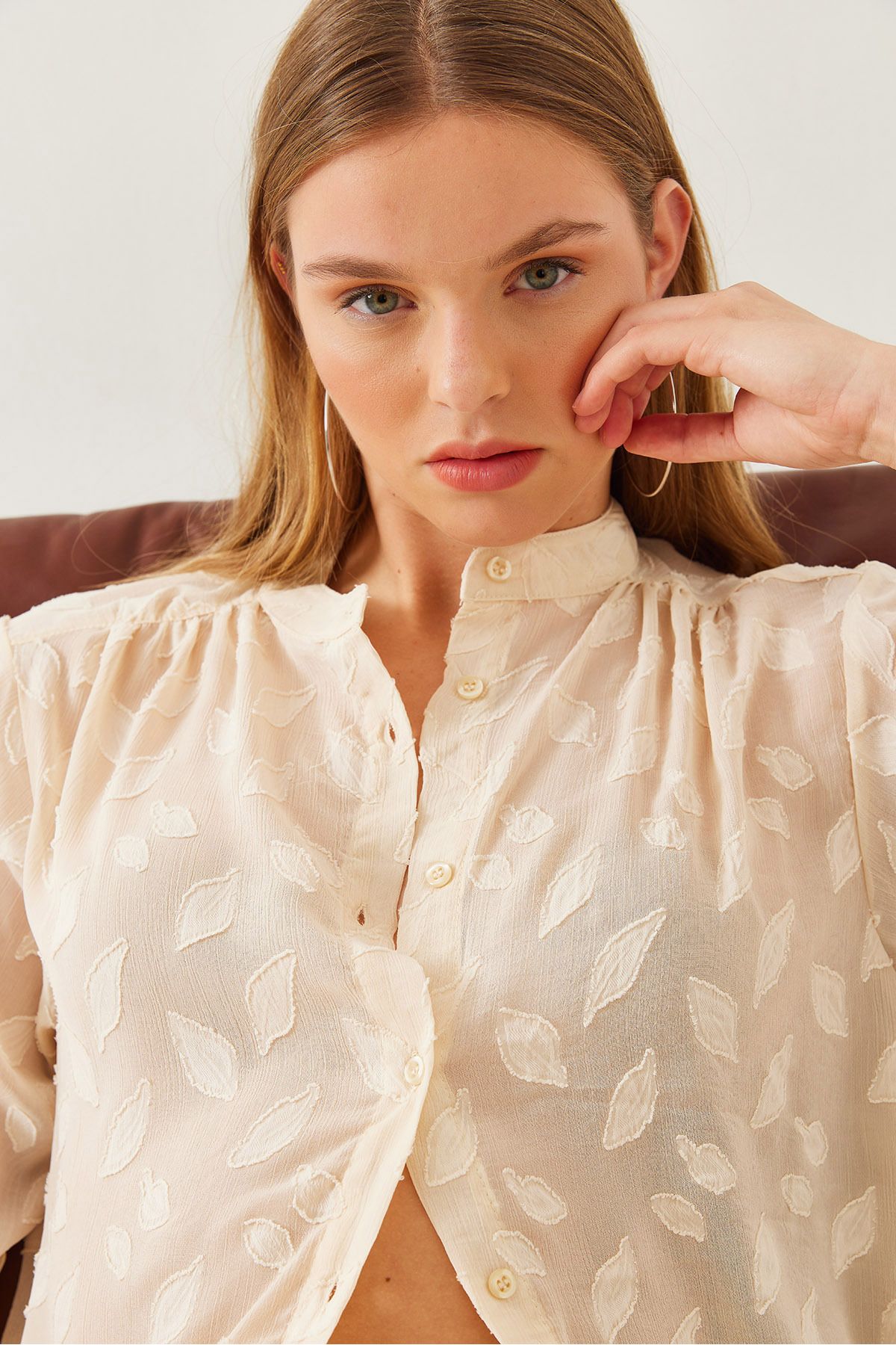 Bianco Lucci-Women's Semi Sheer Tasseled Shirt Mbms042 60501042 2