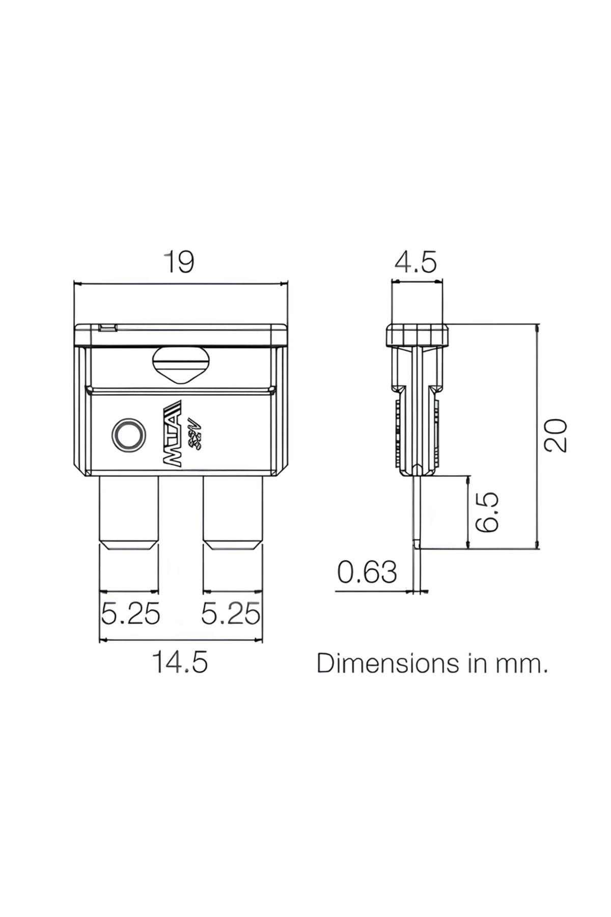 Üstün-20 Ampere 100 Pieces Standard Size Auto Fuse - Blade Fuse 20A 3