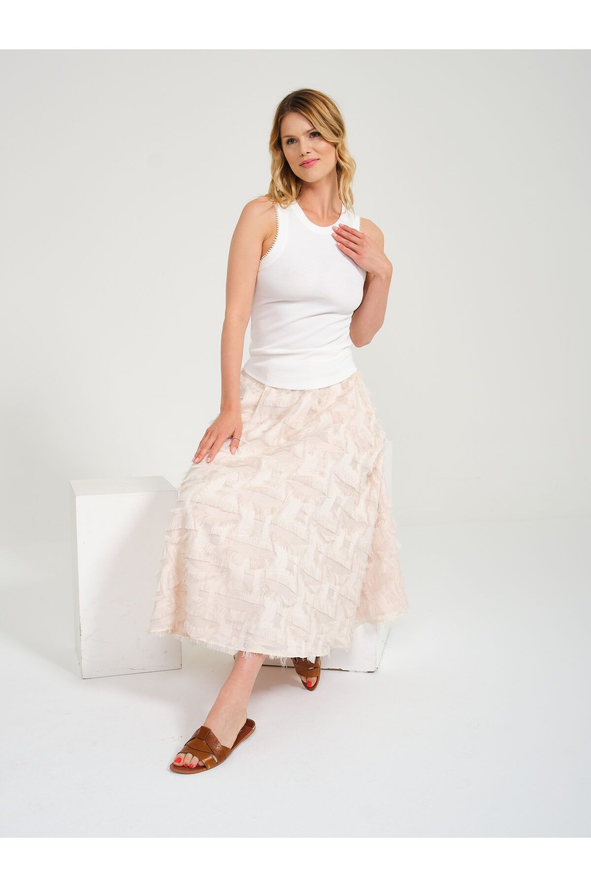 Vekem-Patterned Chiffon A-line - High Waist and Pocket Lined Fast Drying Trend Ekr 3