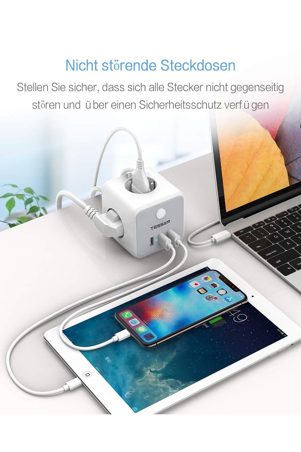 Choice-TESSAN EU Plug Power Strip Cube with 3 Outlets 3 USB Ports 1.5M Extension Cable Multi Socket Powe... 3