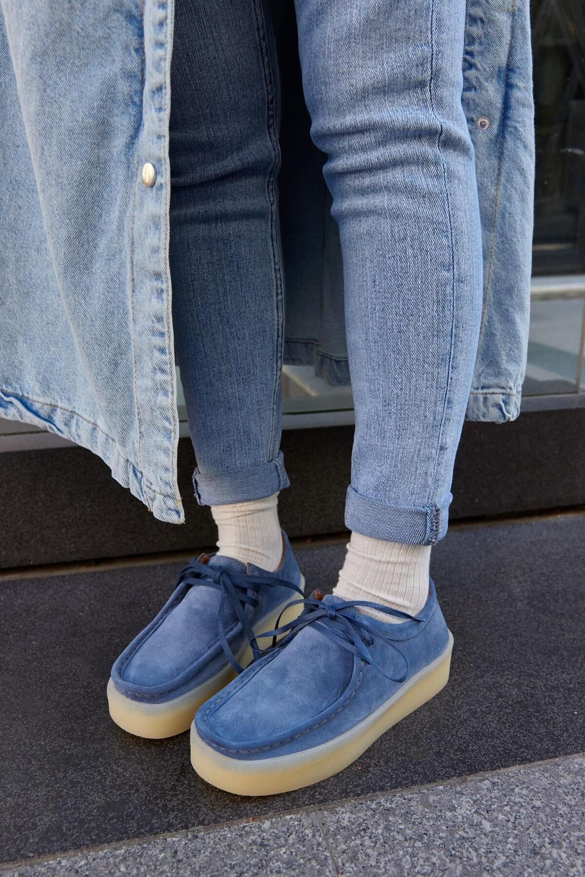 NILUFARR-Pantofi de damă James Denim Blue din piele naturală cu șireturi 3