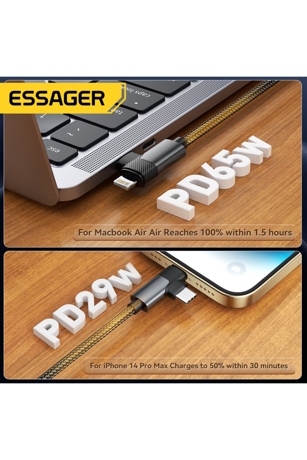 Choice-Essager 2 in 1 USB Type C Cable 65W PD Fast Charging Wire Type C To Lightning Cable For iPhone 15... 3