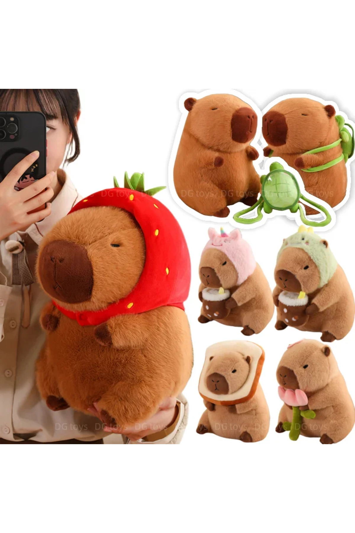 Choice-Strawberry Hat Capybara Plush Toy Simulation Turtle Backpack Capibara Stuffed Animals Papa Hand C... 2