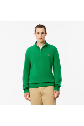 Lacoste Erkek Classic Fit Yarım Fermuarlı Yün Yeşil Kazak