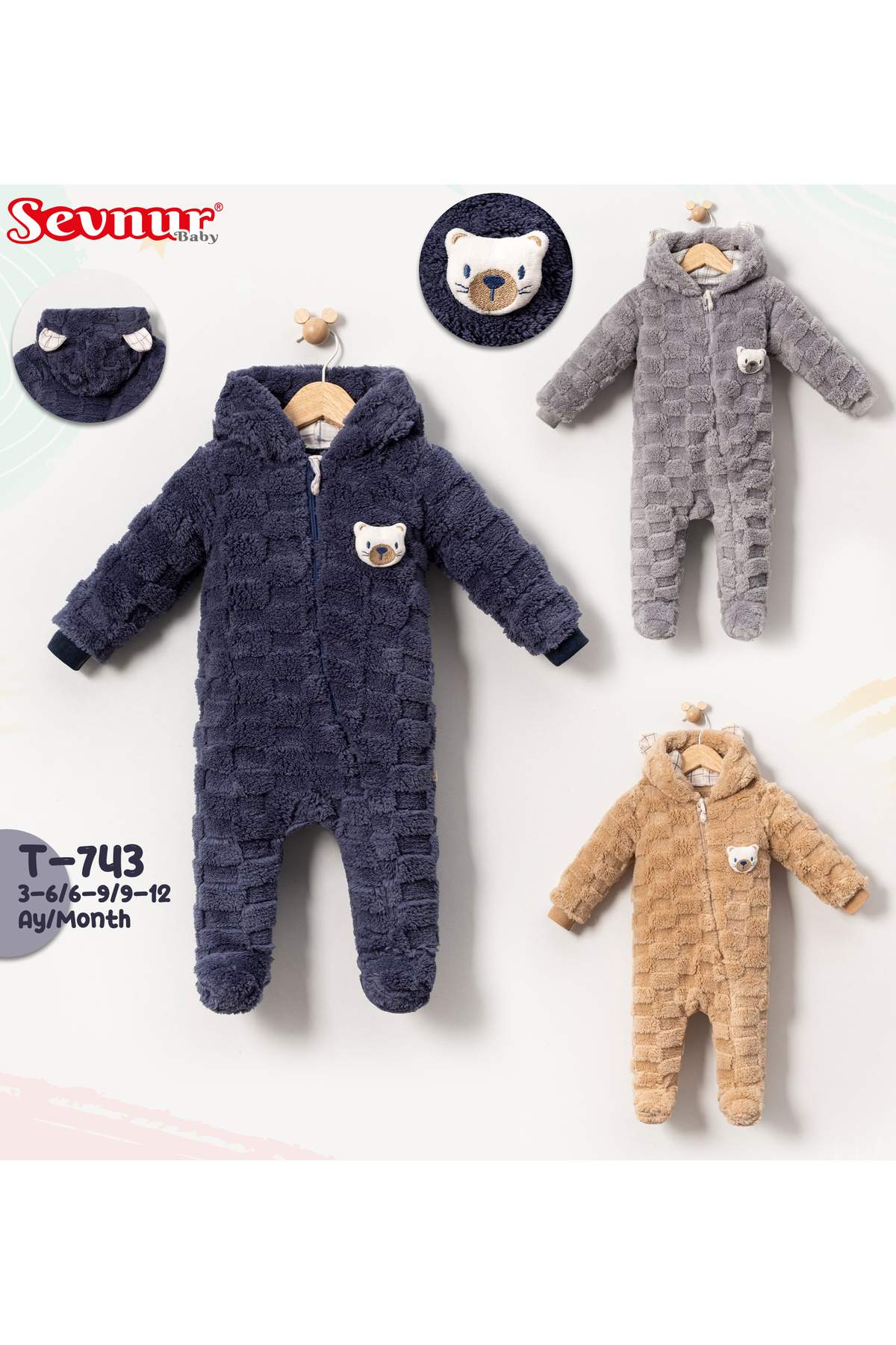 Sevnur Baby Erkek Bebek Kışlık Peluş Fermuarlı Tulum fotoğrafı 2 (önizleme)