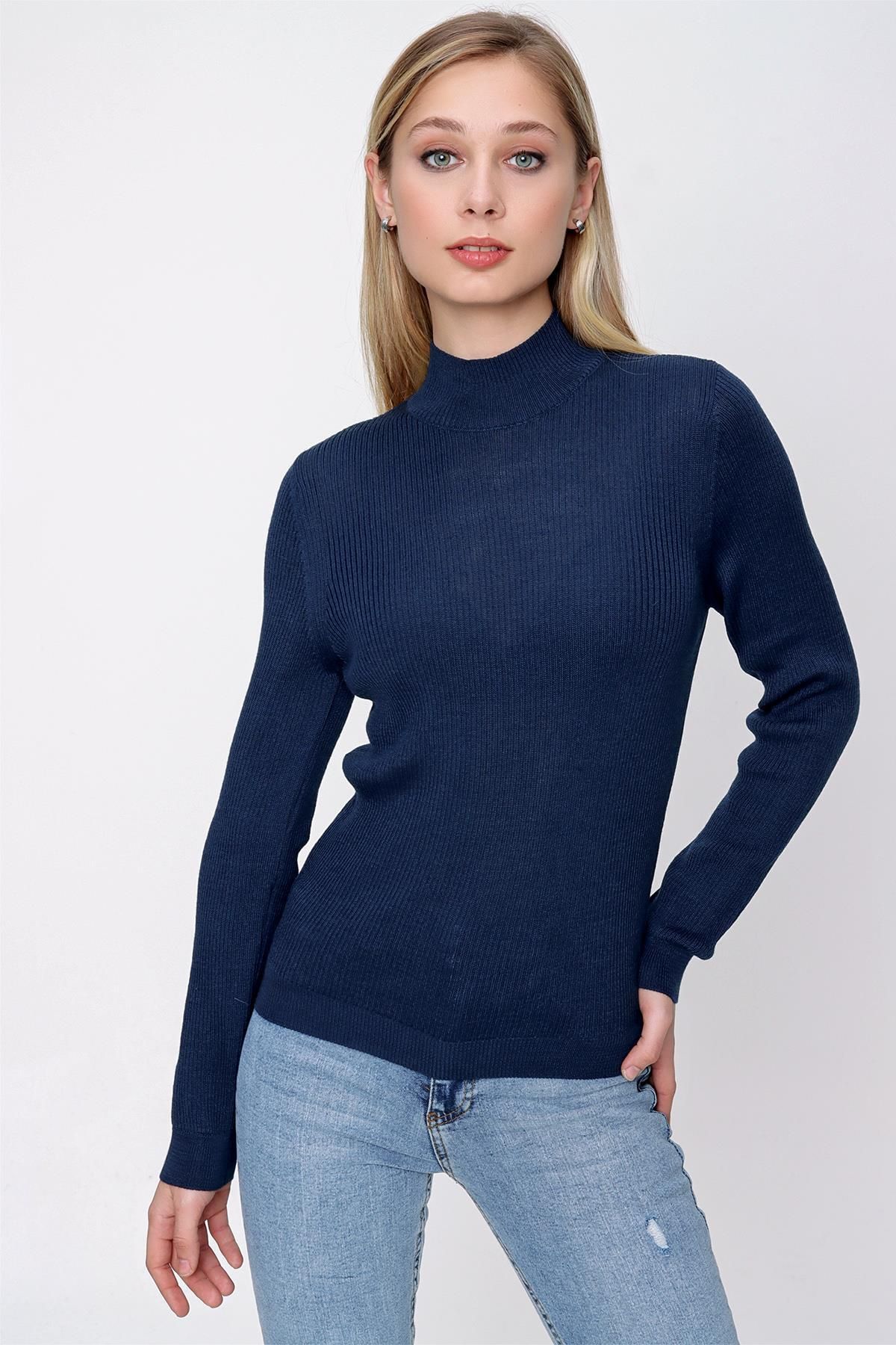 CHUBA-Women's Half Turtleneck Ribbed Wool Knitwear Sweater Navy Blue 22wk259 2