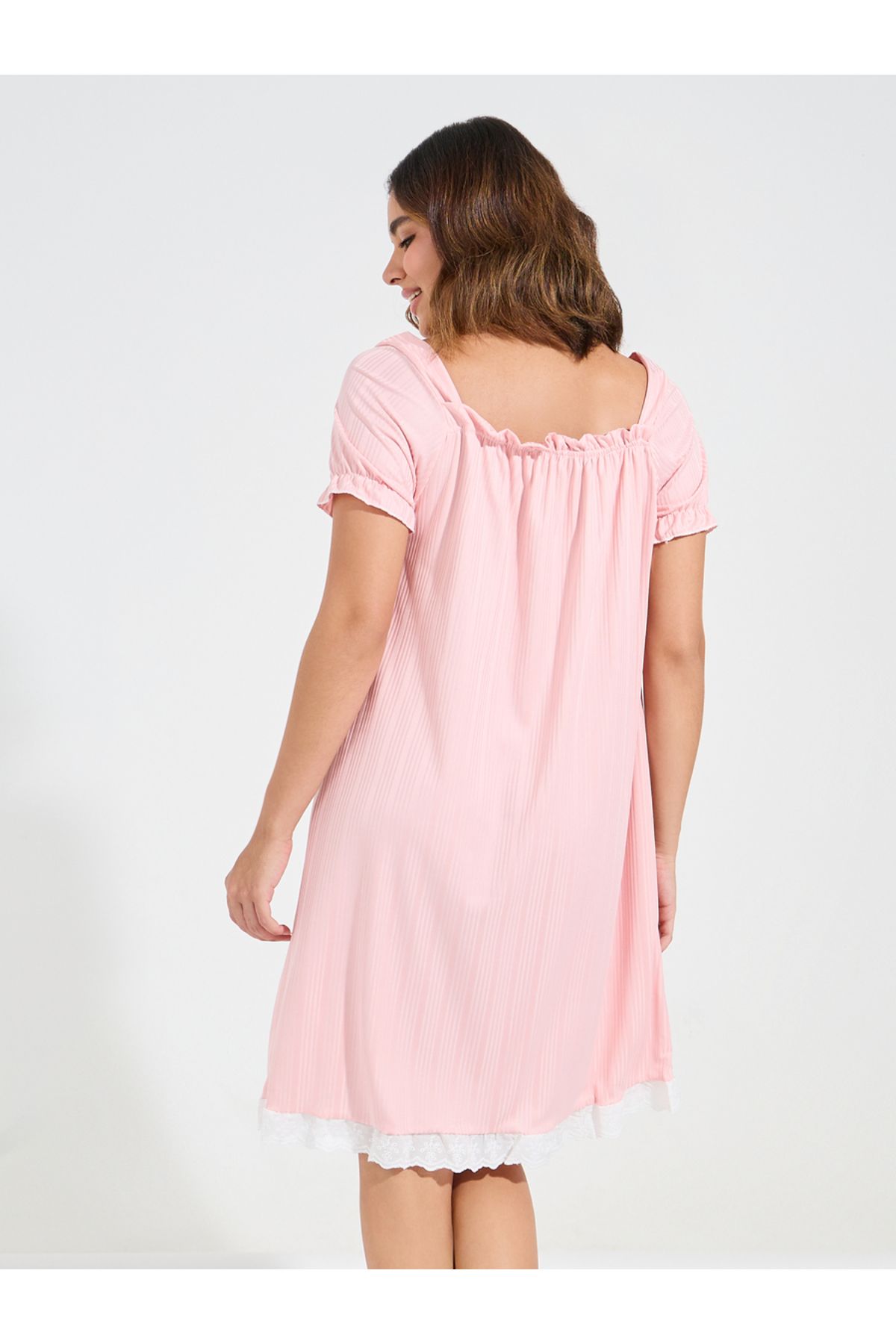 Styli-Rib Lace Trim Bow Detail Knee Length Nightdress 4