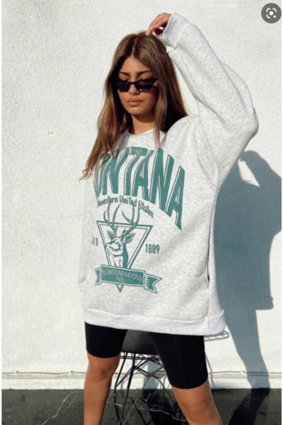 M&A ONE PİECE Kadın Gri Montana Baskılı Sweatshirt